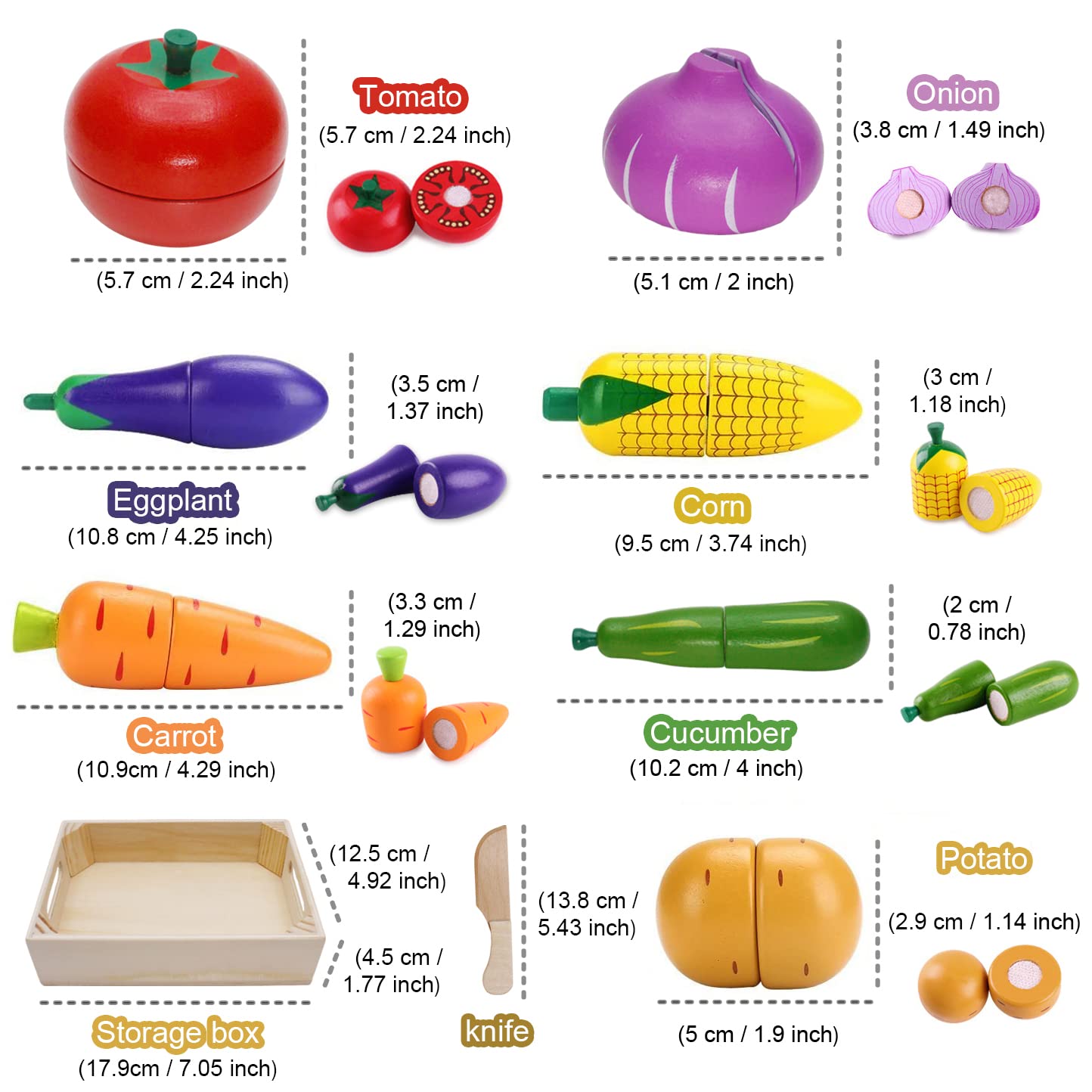 Wooden Play Food for Kids Kitchen Toys for Toddlers Cutting Pretend Toy Food Wooden Fruits Vegetables Gift for Boys Girls Educational Toys Airlab