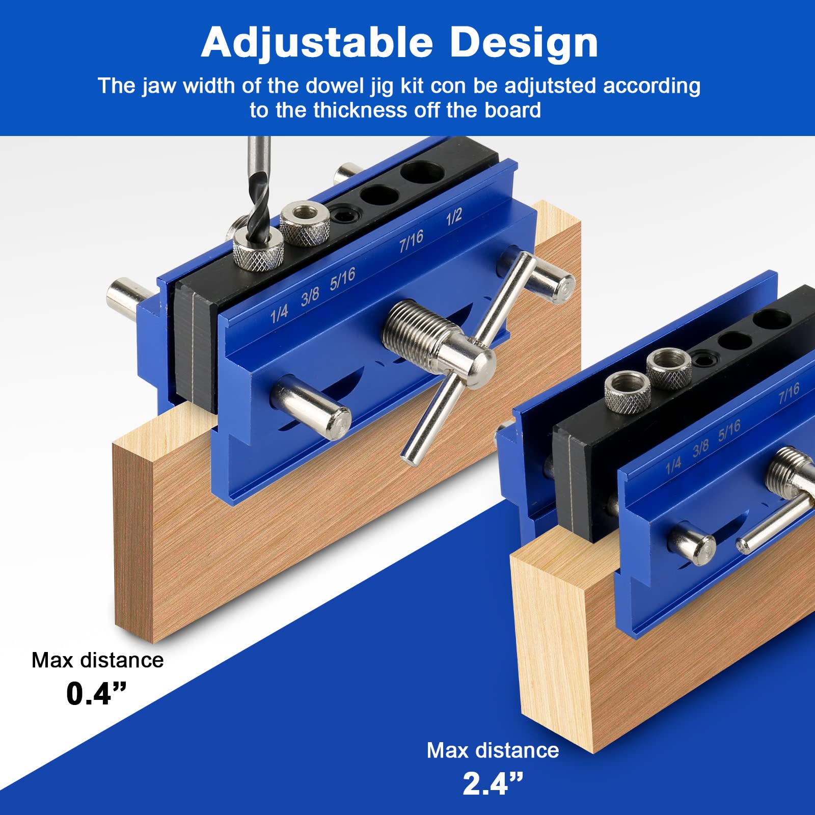 Self Centering Doweling Jig Kit - 6.7 Inch Adjustable Width, With 6 Drill Guide Bushings For Precision Woodworking