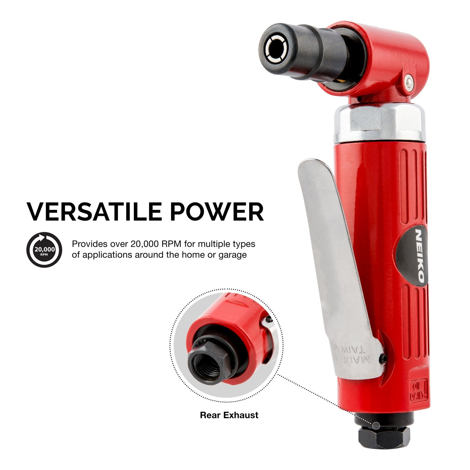 NEIKO 30060A 1/4” Air Right Angle Die Grinder | 20,000 RPM | 4 CFM Consumption | Rear Exhaust | Pistol Grip NEIKO