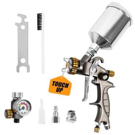 BEETRO HVLP Touch Up Mini Air Spray Gun for Clearcoats 1.0mm Stainless Steel Nozzle 150ml Capacity 7.0CFM 22psi with Type 2 Adapter Air Control Valve BEETRO