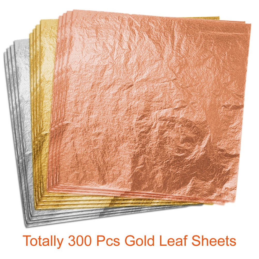 Paxcoo 300 Gold Leaf Sheets for Resin, Gold Foil Flakes Metallic Leaf for Resin Jewelry Making, Nail Art, Slime, and Gilding Crafts (Gold, Silver, PAXCOO