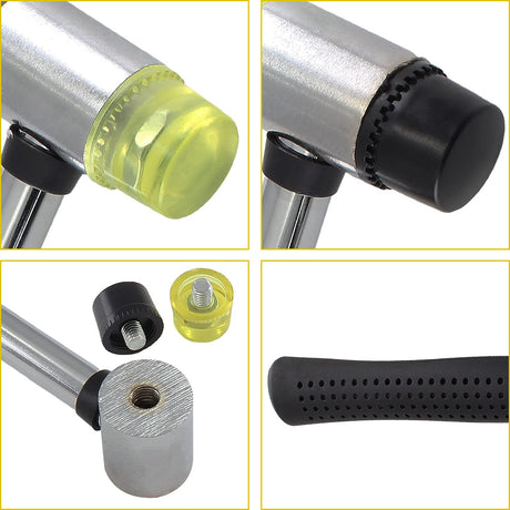 Kyuionty Rubber Mallet Hammer 25mm Double-Face Nylon Rubber Hammer, Soft & Hard Head Mallet with Replacement Heads for Jewelers, Woodworking, Floor Kyuionty