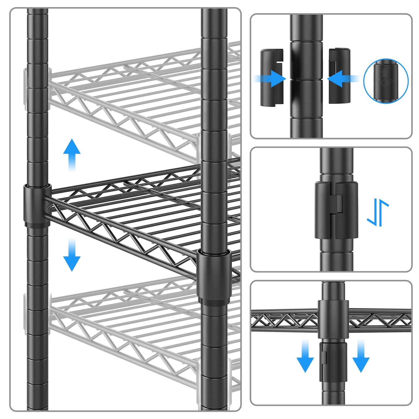 Homdox 5 Tier Wire Shelving Unit on Wheels, Adjustable Storage Racks and Shelving, Heavy Duty Rolling Metal Shelves with Side Hooks for Laundry - WoodArtSupply