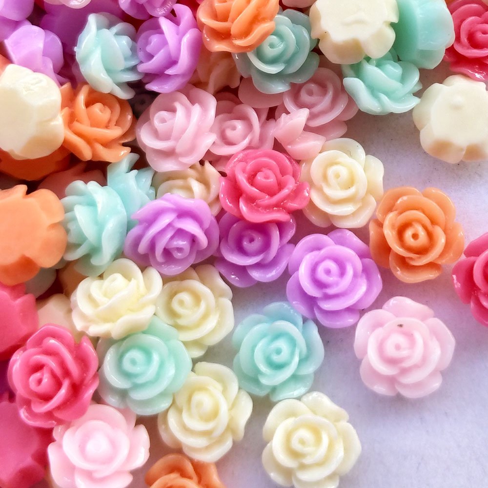 Chenkou Craft Random 100pcs Assorted of Color 8mm Rose Flower Resin Flat Back Flatbacks Loose Beads Kid's Bow DIY Craft (8mm) - WoodArtSupply