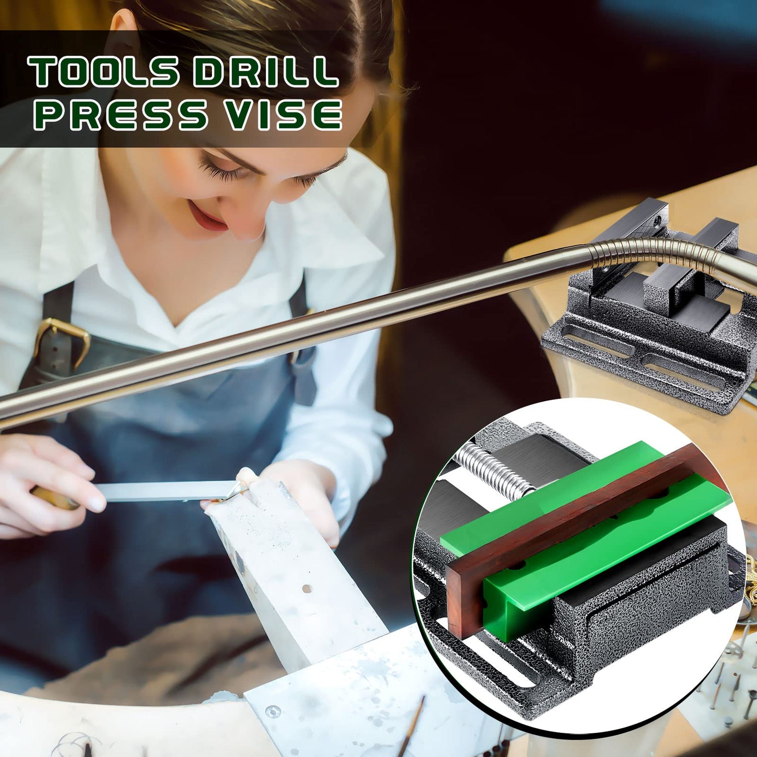 Tools Drill Press Vise Metal Drill Press Vice Workbench Drill Vise Clamp with 2 Pieces Magnetic Vise Pads Multi Grooved Pads Set for Daily Working Lanties