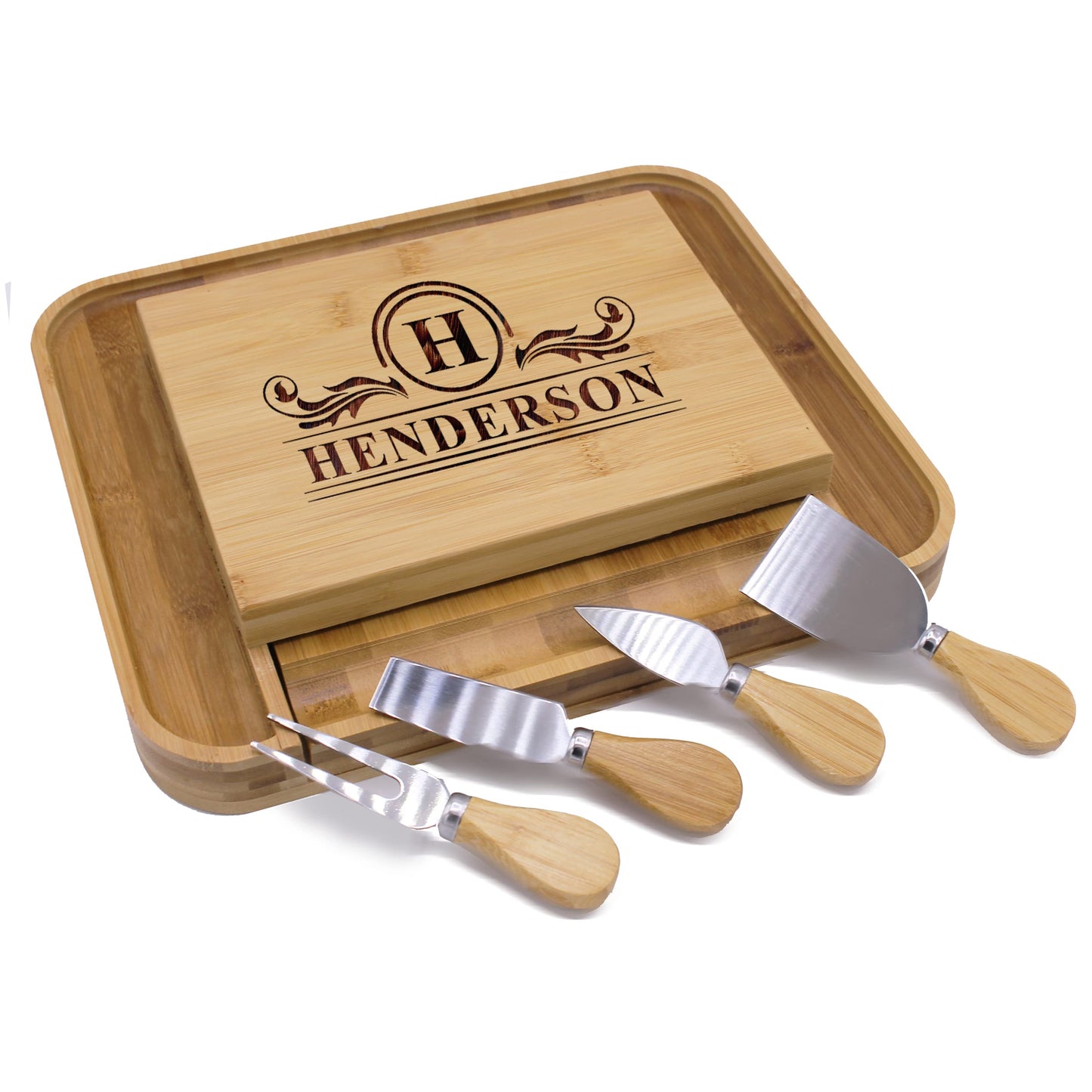 Custom Personalized Premium Charcuterie Cheese Board Set with Spreader Utensil Tools with Any Name