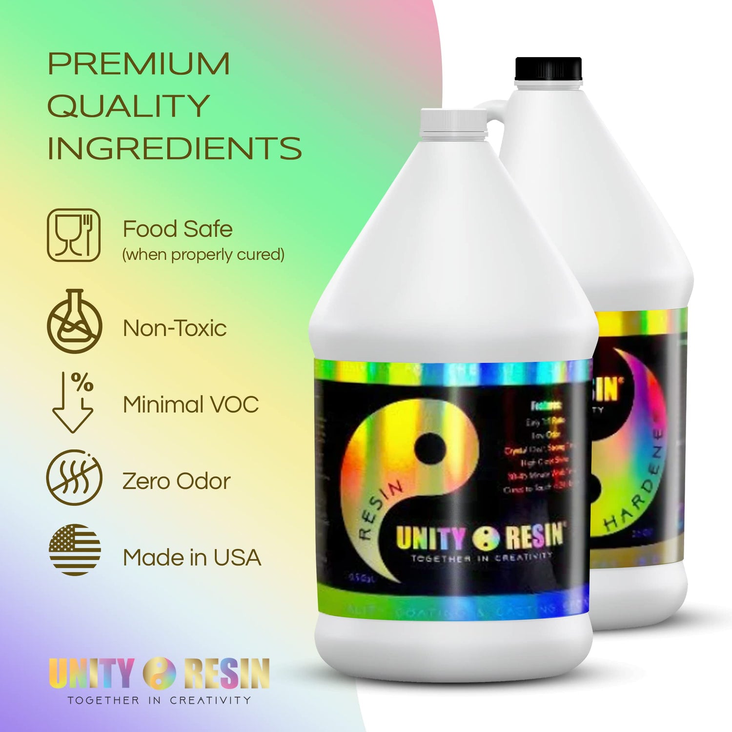 UNITY RESIN- Premium 1 Gallon Epoxy Resin, Crystal Clear & Low Bubbles, Non-Yellow UV Protection with HALS, Versatile & Easy-to-Use 1:1, Coating & Unity Resin