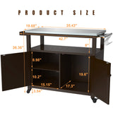 GDLF Outdoor Storage Cabinet Solid Wood Prep Grill Table with Stainless Steel Top Waterproof Cover Dark Brown GDLF