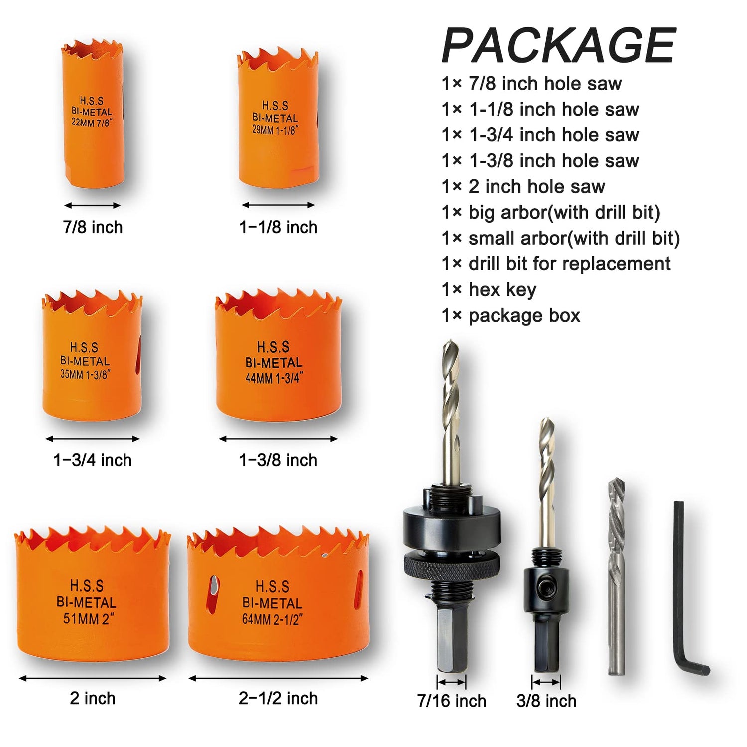 VIKITON Hole Saw Kit for Metal and Wood Plastic Project, Hole Saw Set with Case, 7/8 in to 2-1/2 in, Bi-Metal Hole Cutter with Flat and Smooth VIKITON