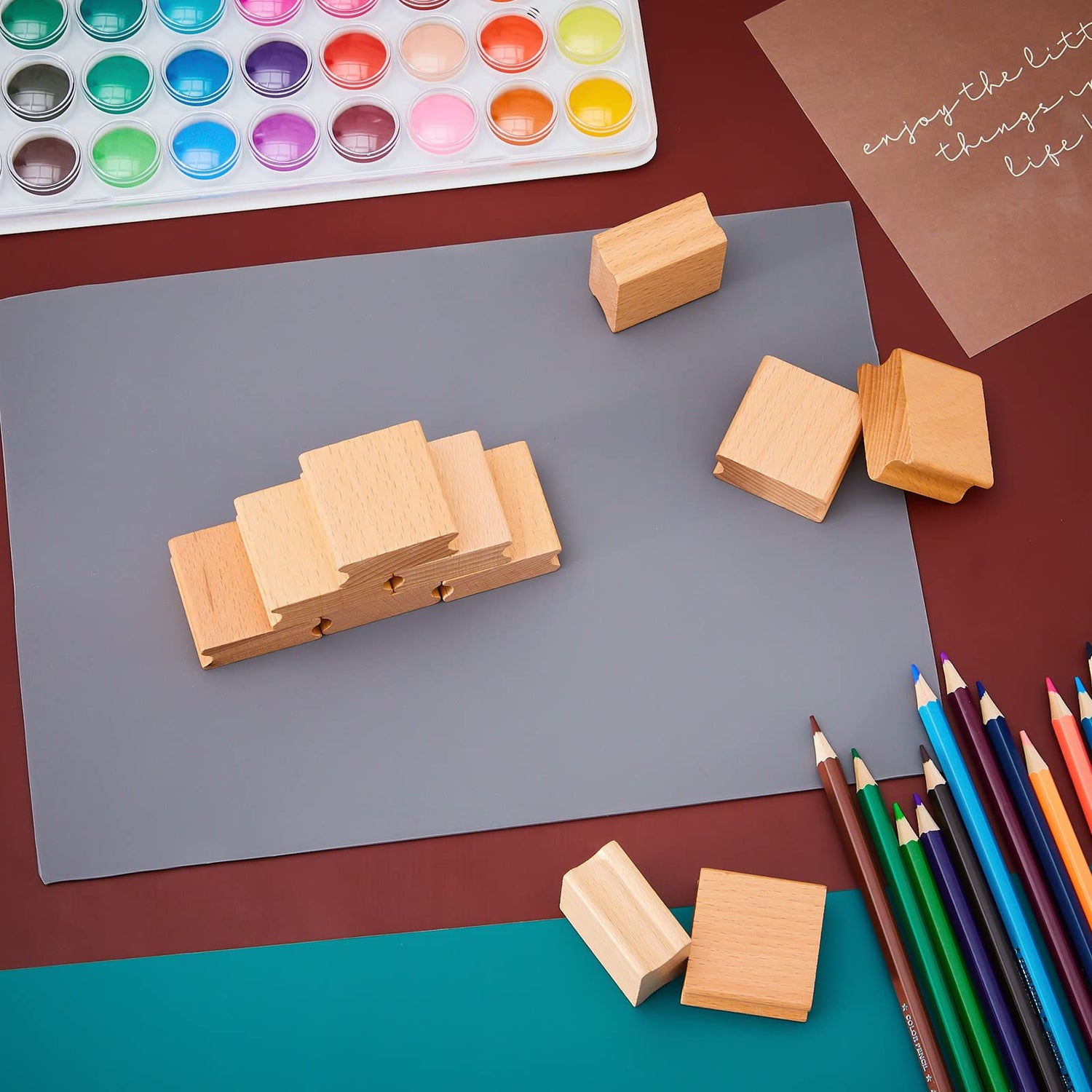 Sasylvia 10 Pcs Blank Hard Wood Rubber Stamp Mounts with A4 Size Grey Rubber Stamp Sheet Laser Engraver Accessories Rubber Stamp Carving Tools Soft Sasylvia