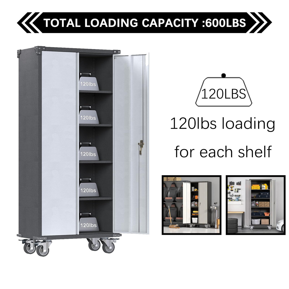 Waqiv 71'' Locking Metal Cabinet with 2 Door and 4 Adjustable Shelves, Heavy Duty Garage Storage Cabinet on Wheels, Rolling Tool Cabinets for Utility Waqiv