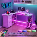 Halitaa 61" L Shaped Computer Desk with Lift Top, Power Outlets, and 3 Drawers Halitaa