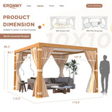 EROMMY Louvered Pergola 10' x 10' Outdoor Hard Top Gazebo with Wooden Grain Aluminum Frame and Adjustable Metal Rainproof Roof for Garden & Patio, EROMMY