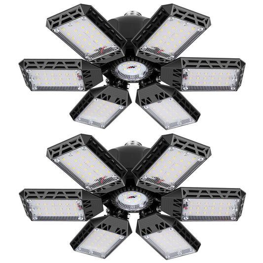 2-Pack 160W LED Garage Light with 6+1 Multi-Position Panels - 16000LM 6500K E26/E27 Deformable LED Ceiling Lights, Easy-Installation LED Lights, - WoodArtSupply