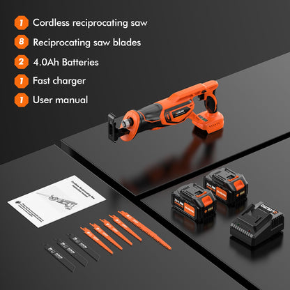 Reciprocating Saw Cordless, Brushless Cordless Reciprocating Saw with 21V 8000mAh Battery, 3000SPM 28mm Reciprocating Stroke, 8 Saw Tool-Free Blade - WoodArtSupply