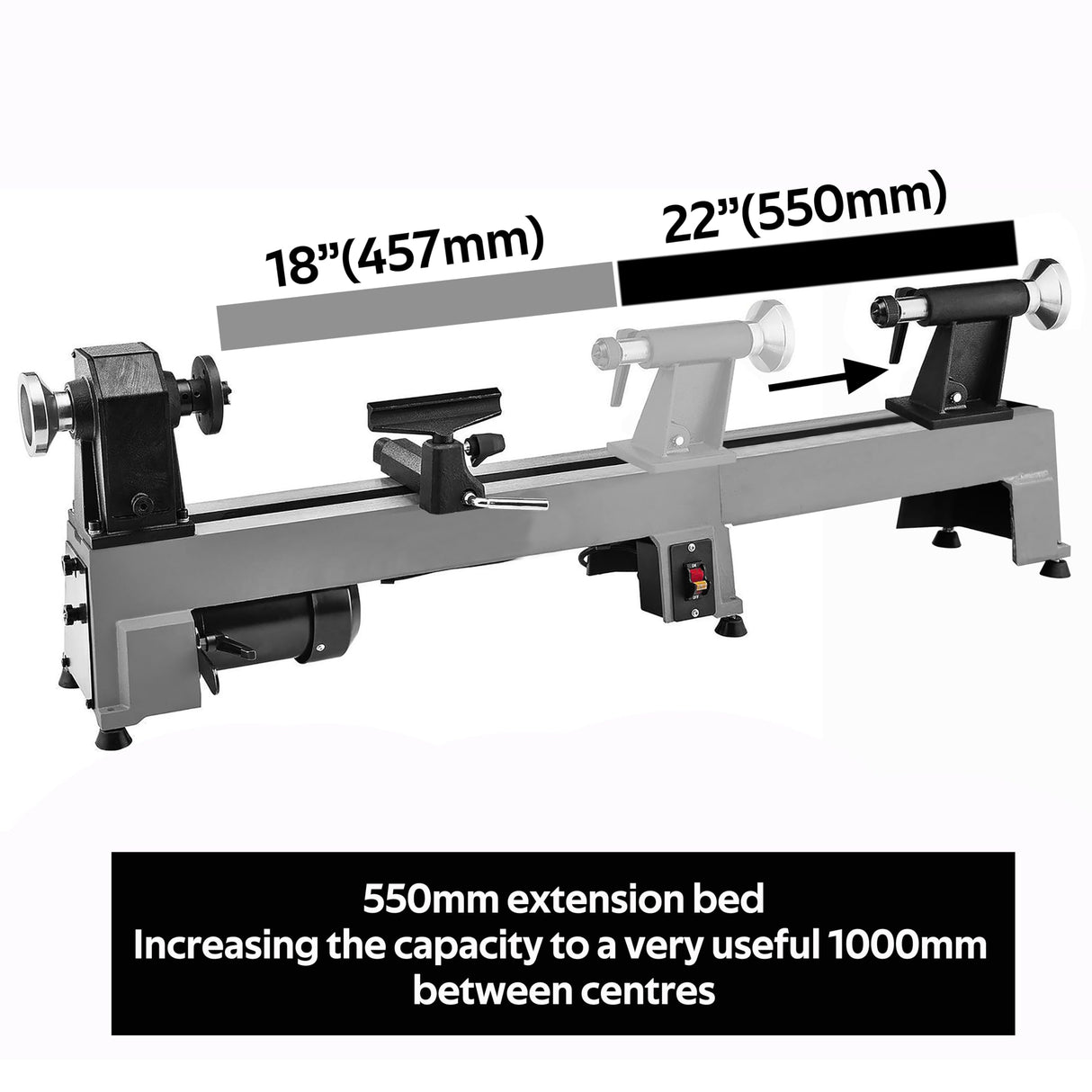BMWOOD Extension Bed for Woodturning Lathe, Compatible with Harbor Freight Central Machinery 10"X18" Wood lathe in grey color. BMWOOD