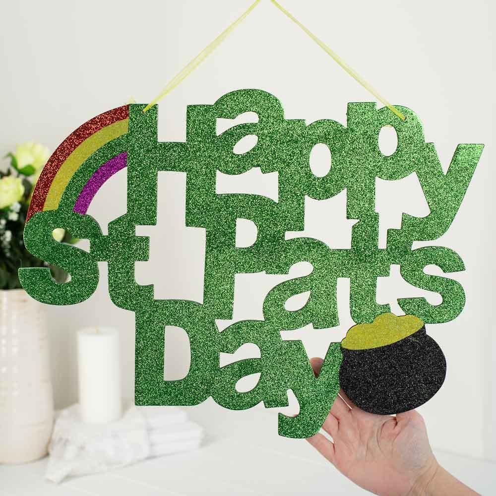 Factory Direct Craft Green Glittery Happy St Pat's Day Sign for Decorating, Parties, and Crafting 18-1/4"W x 14-1/2"H Factory Direct Craft