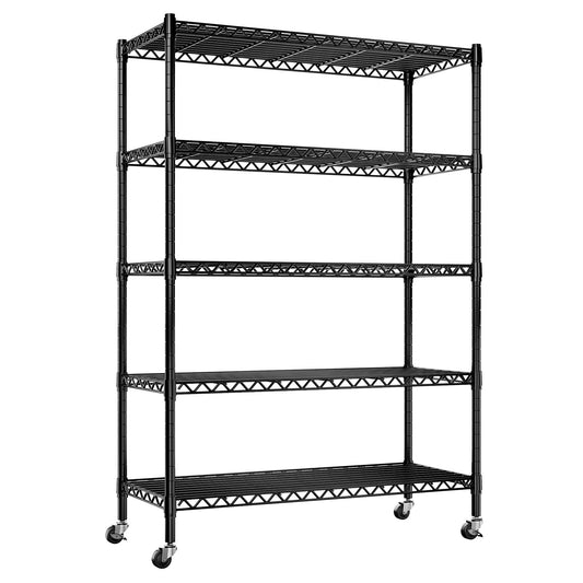 REIBII Wire Shelving Rack with Wheels Storage Shelves with Wheels 73.6" H Metal Shelving Unit Load 1750LBS Adjustable 5 Tier Metal Shelves for - WoodArtSupply