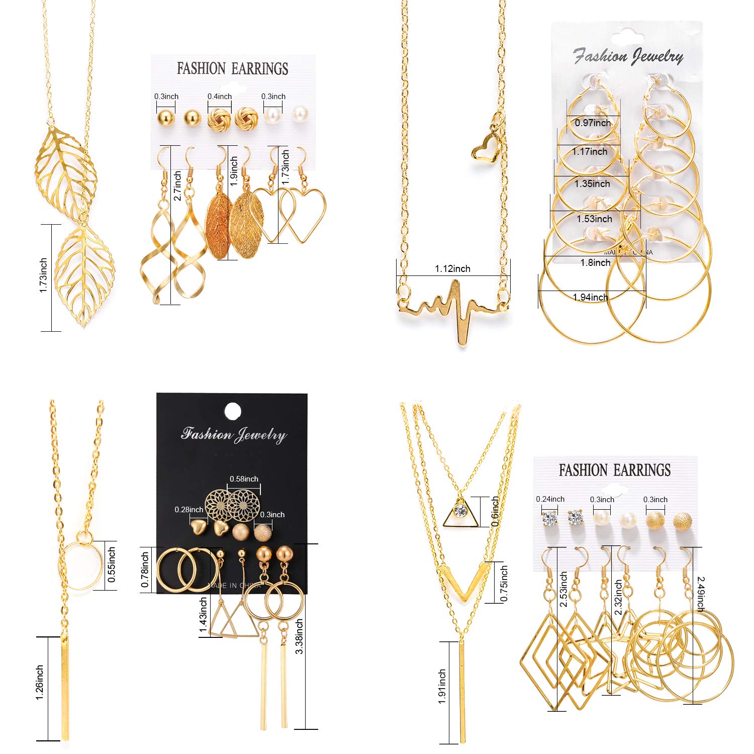 Necklace and Earring Jewelry Set, with 24 Pairs Layered Ball Dangle Hoop Stud Earrings and 4 PCS Necklaces of Different Lengths for Women Jewelry - WoodArtSupply