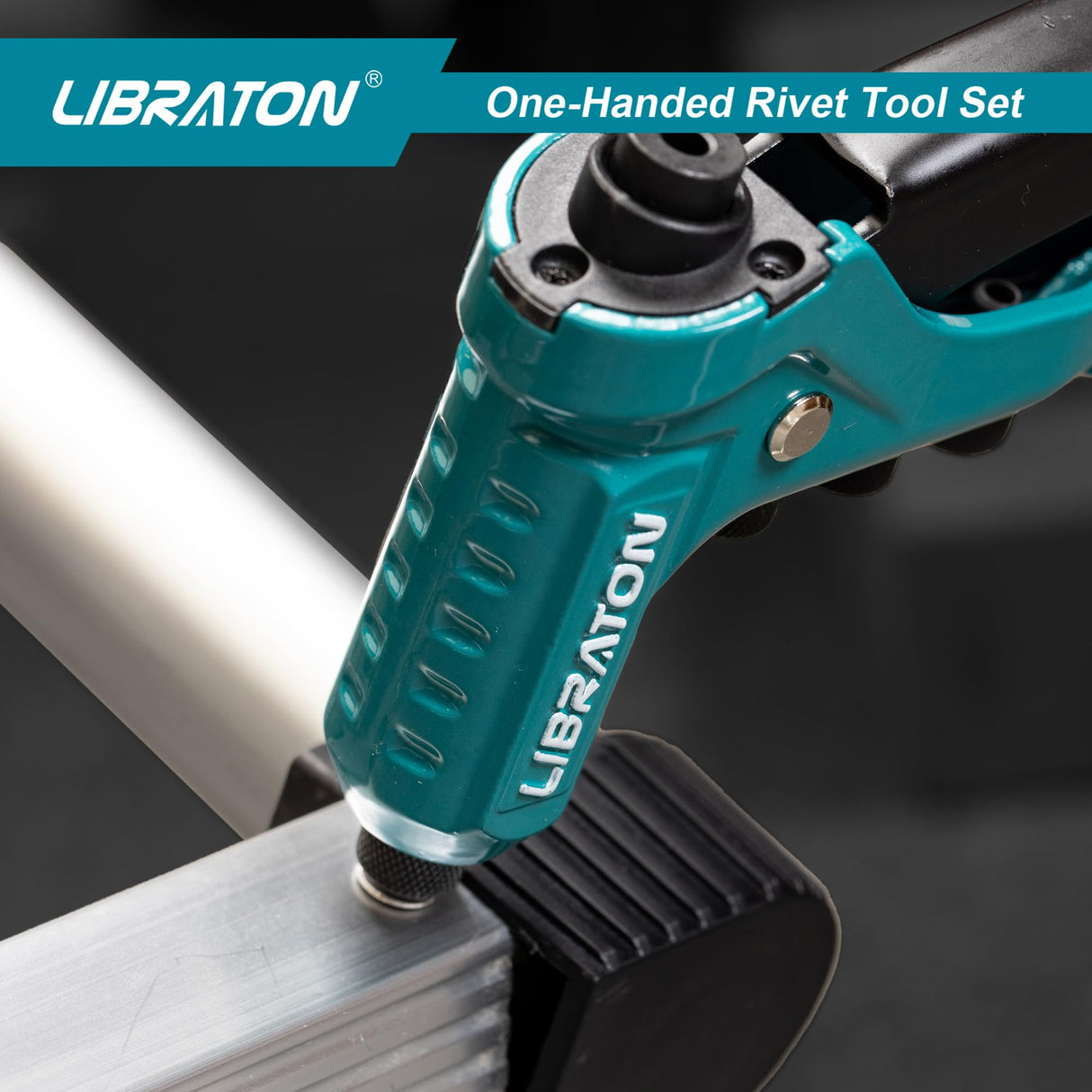 Libraton One-Handed Rivet Gun, Pop Rivet Gun Set, Professional Hand Riveter, Manual Riveting Tool with 200 Rivets for Metal, Includes 4 Drill Bits, 4 LIBRATON