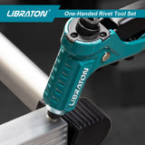 Libraton One-Handed Rivet Gun, Pop Rivet Gun Set, Professional Hand Riveter, Manual Riveting Tool with 200 Rivets for Metal, Includes 4 Drill Bits, 4 LIBRATON