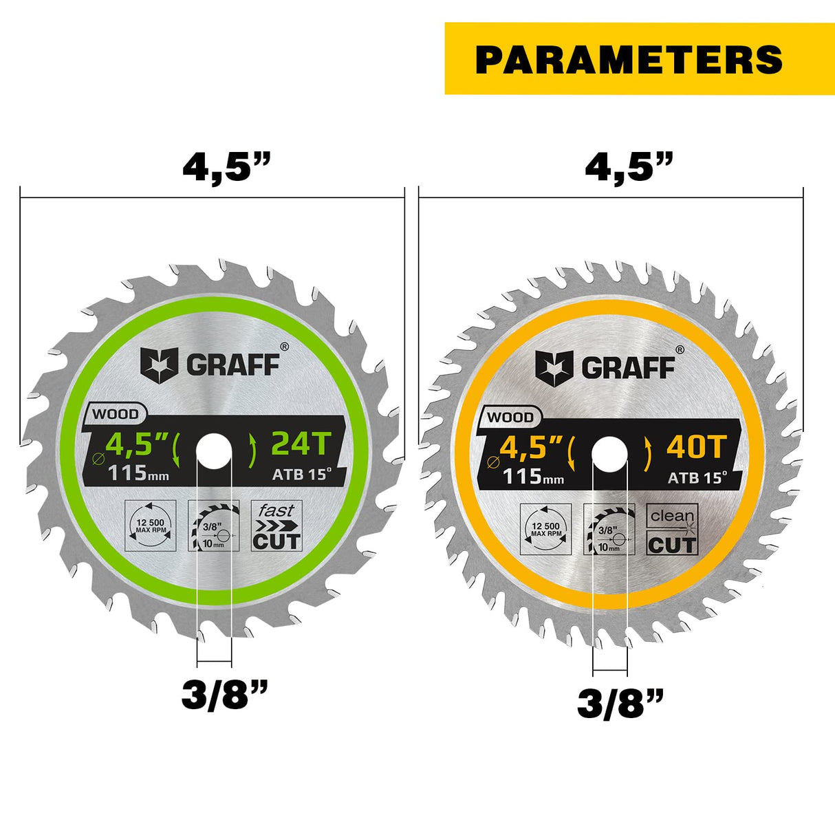 GRAFF Set 4-1/2-Inch Circular Saw Blade with 3/8-Inch Arbor - 24-Teeth & 40-Teeth Grinder Saw Blade for Wood, Plywood, Drywall, MDF, Plastic - Wood GRAFF