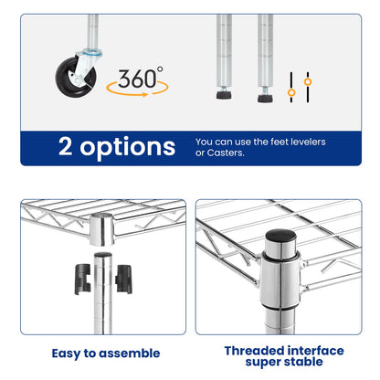 48 Lx18 Wx72 H Wire Shelving Unit Heavy Duty Height Adjustable NSF Certification Utility Rolling Steel Commercial Grade with Wheels for Kitchen - WoodArtSupply