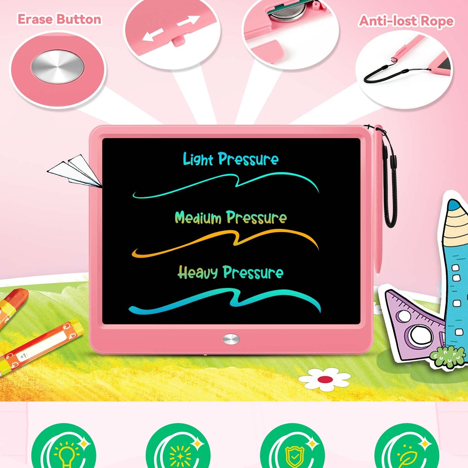 KOKODI 12 Inch LCD Writing Tablet with Anti-Lost Stylus, Erasable Doodle Board Colorful Toddler Drawing Pad, Car Travel School Games Toys for 3 4 5 6 KOKODI