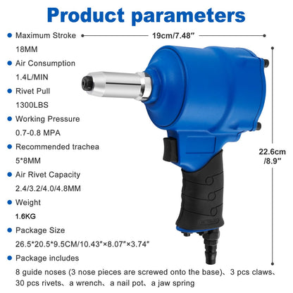 Consfly Pneumatic Rivet Gun, Air Riveter, 3/32", 1/8", 5/32", 3/16" and 1/4" Capacity Heavy Duty Pop Rivet Gun for Industrial Riveting, Decoration, - WoodArtSupply