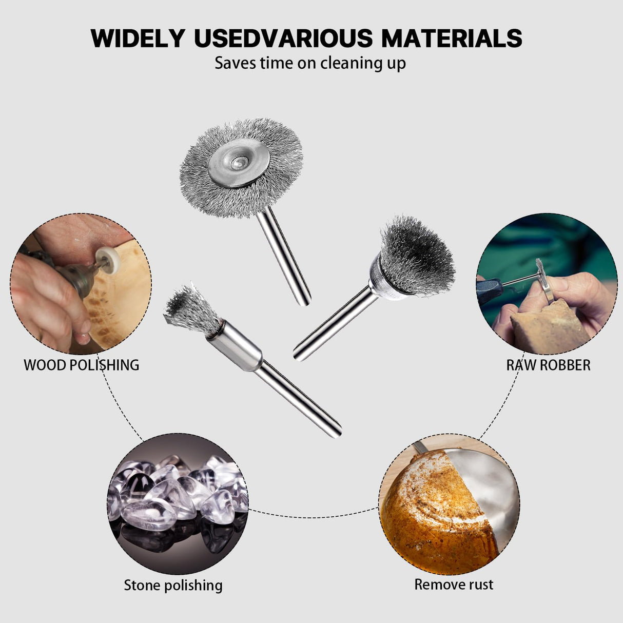 EASYIKI 15 Pieces Stainless Steel Wire Brushes, Wire Brush Wheel, Steel Wire Polishing Wheel Kits for Dremel Rotary Tools (1/8 Inch Shank) EASYIKI