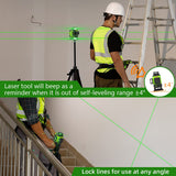 Huepar 4x360 Laser Level Self-leveling 16 Lines Green Beam 4D Cross Line Tiling Floor Tool-2 x 360 Horizontal & 2 x 360 Vertical Laser Lines with Two Huepar