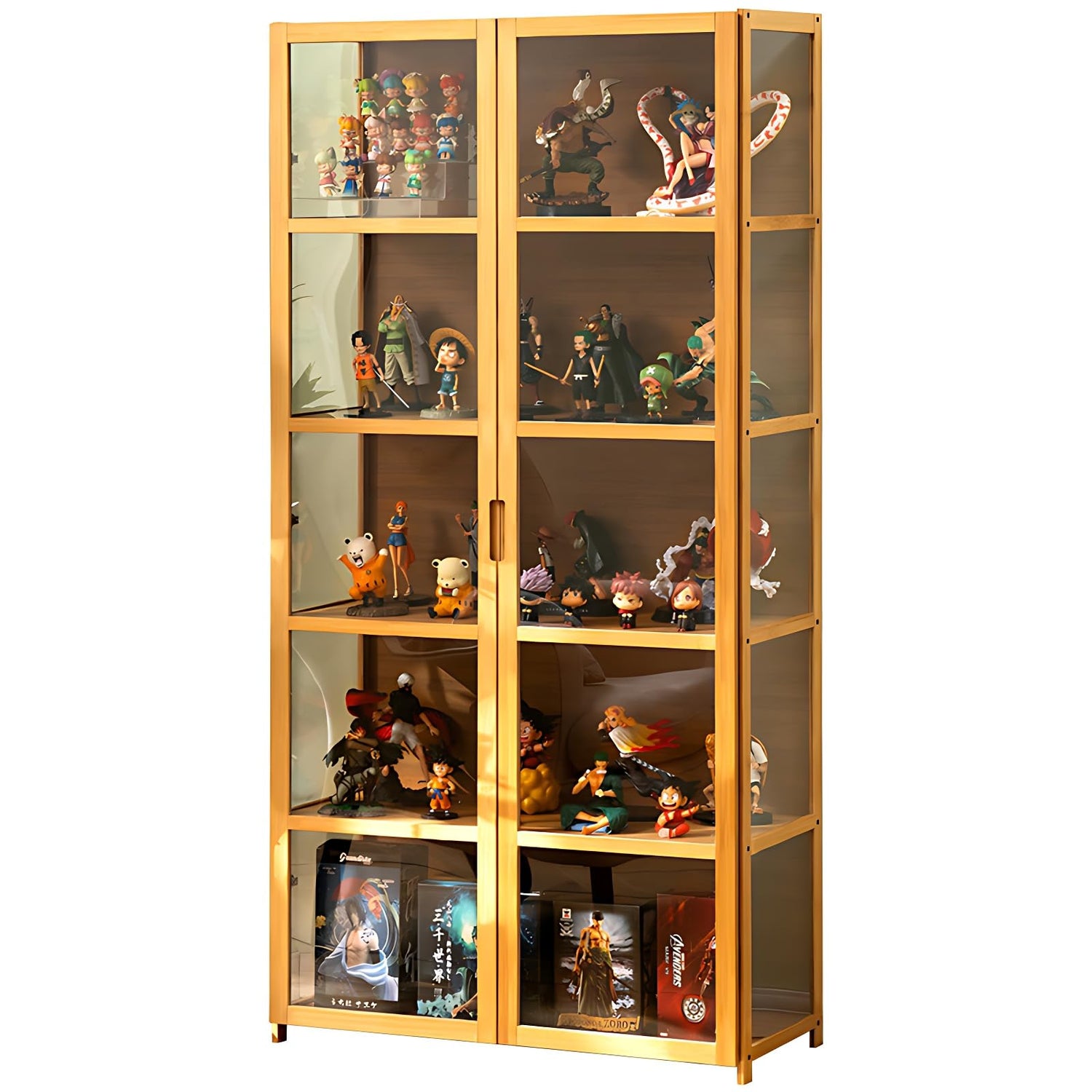 5-Tier Acrylic Glass Display Cabinet with Bamboo Frame – Versatile Storage for Books, Toys, and Collectibles idhhco