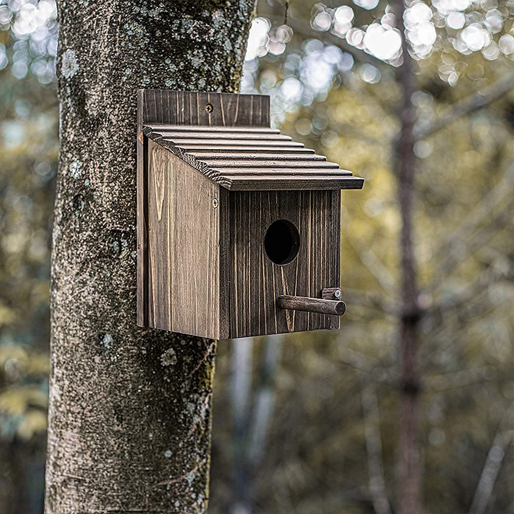 NATUREYLWL Wooden Bird House Wood Bird House for Outside with Pole for Finch, Bluebird, Cardinals, Hanging Birdhouse Garden Country Cottages - WoodArtSupply