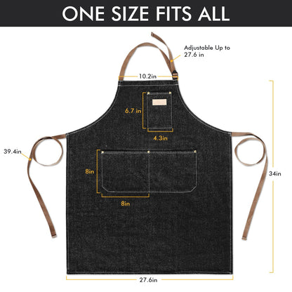 ROTANET Denim Work Apron with 3 Pockets Adjustable Bib Jean Tool Apron for Chef Kitchen Shop Cooking Grilling for Men Women Black - WoodArtSupply