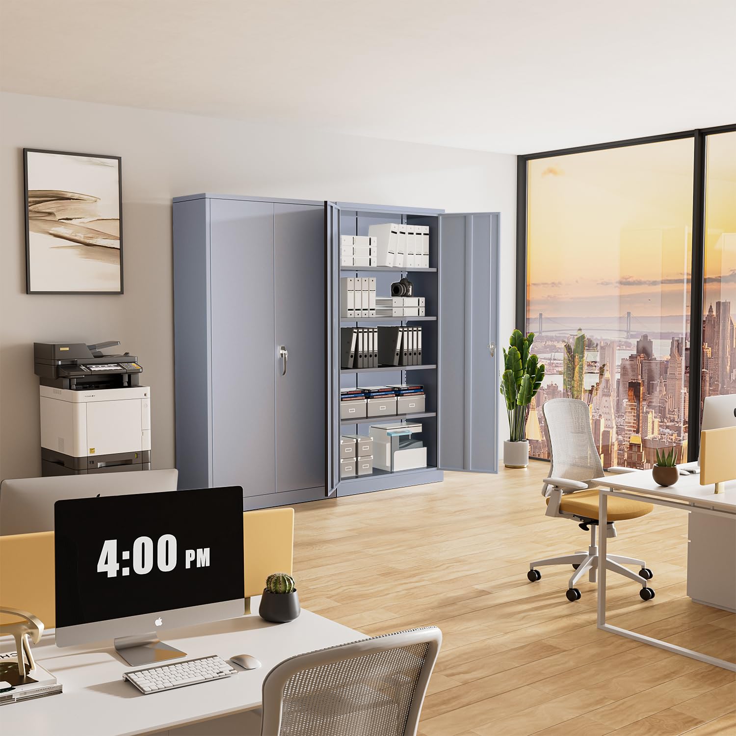 Greenvelly Metal Storage Cabinet, Locking Steel Cabinet with 2 Doors and 4 Adjustable Shelves, 71" Utility Metal Filing Cabinet with Lock for Home Greenvelly