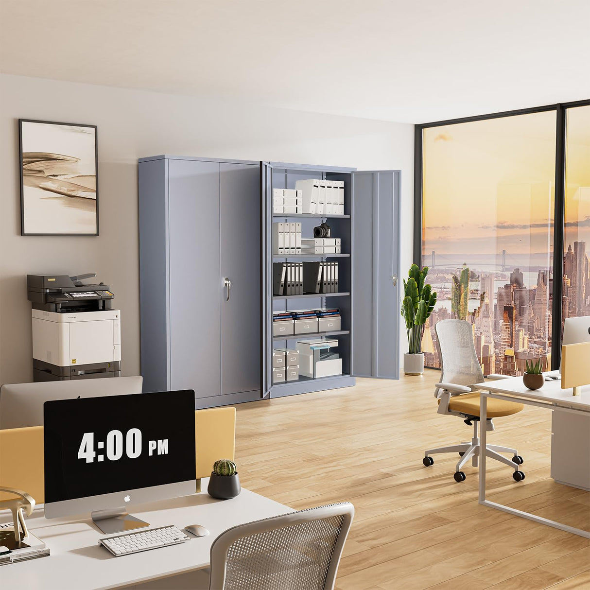 Greenvelly Metal Storage Cabinet, Locking Steel Cabinet with 2 Doors and 4 Adjustable Shelves, 71" Utility Metal Filing Cabinet with Lock for Home Greenvelly