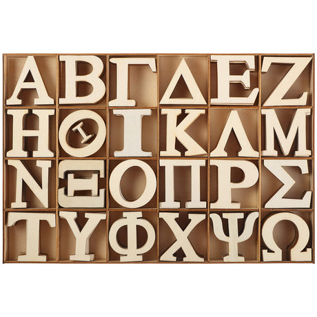 240 Pieces Unfinished Wood Greek Letters with Storage Tray Bold Font Small Wooden Alphabet Letters for Crafts Mini Blank Wood Greek Alphabets for Blulu