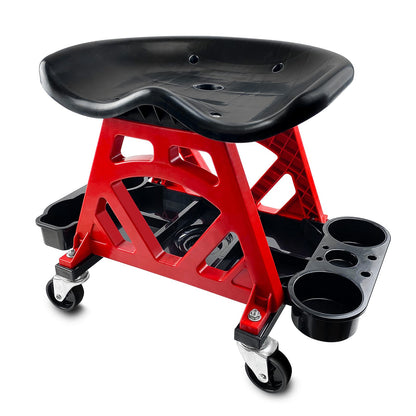 ROBLOCK Durable Mechanic Stool Chair with Wheels, Heavy Duty Garage Shop Stool On Wheels, Rolling Stool Car Detailing Creeper Seat with Tool Tray for