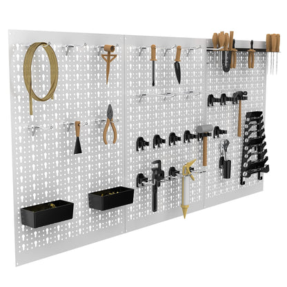 TORACK 3Pcs Metal Pegboard Panels for Wall Garage Utility Tools Pegboard Storage System for Workbench, Shop, Shed Modular Peg Board Organizer Board - WoodArtSupply