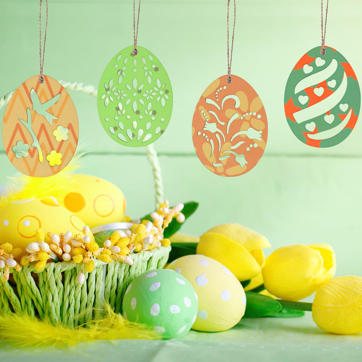 Yookat 40 Pieces Easter Egg Wooden Cutout Unfinished Wood Egg Blank Wooden Eggs Cutouts Easter Wood Cutouts Wooden Eggs for Crafts (40) Yookat