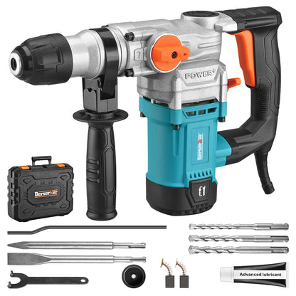 Berserker 1-1/8" SDS-Plus Rotary Hammer Drill with Safety Clutch,9 Amp 3 Functions Corded Rotomartillo for Concrete - Including 3 Drill Bits,Flat