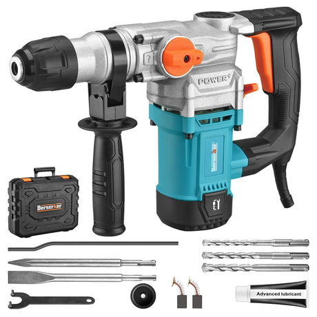 Berserker 1-1/8" SDS-Plus Rotary Hammer Drill with Safety Clutch,9 Amp 3 Functions Corded Rotomartillo for Concrete - Including 3 Drill Bits,Flat Berserker