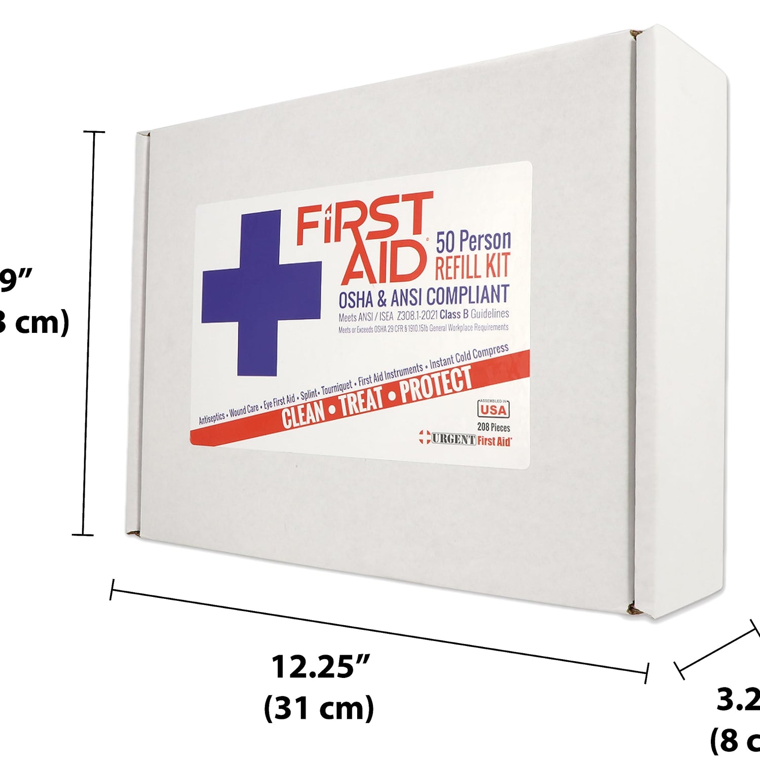 OSHA & ANSI First Aid Kit Refill/Upgrade, 50 Person, 208 Pieces, ANSI 2021 Class B - Includes Splint, Tourniquet, Tools, Single dose and More: Fill Urgent First Aid