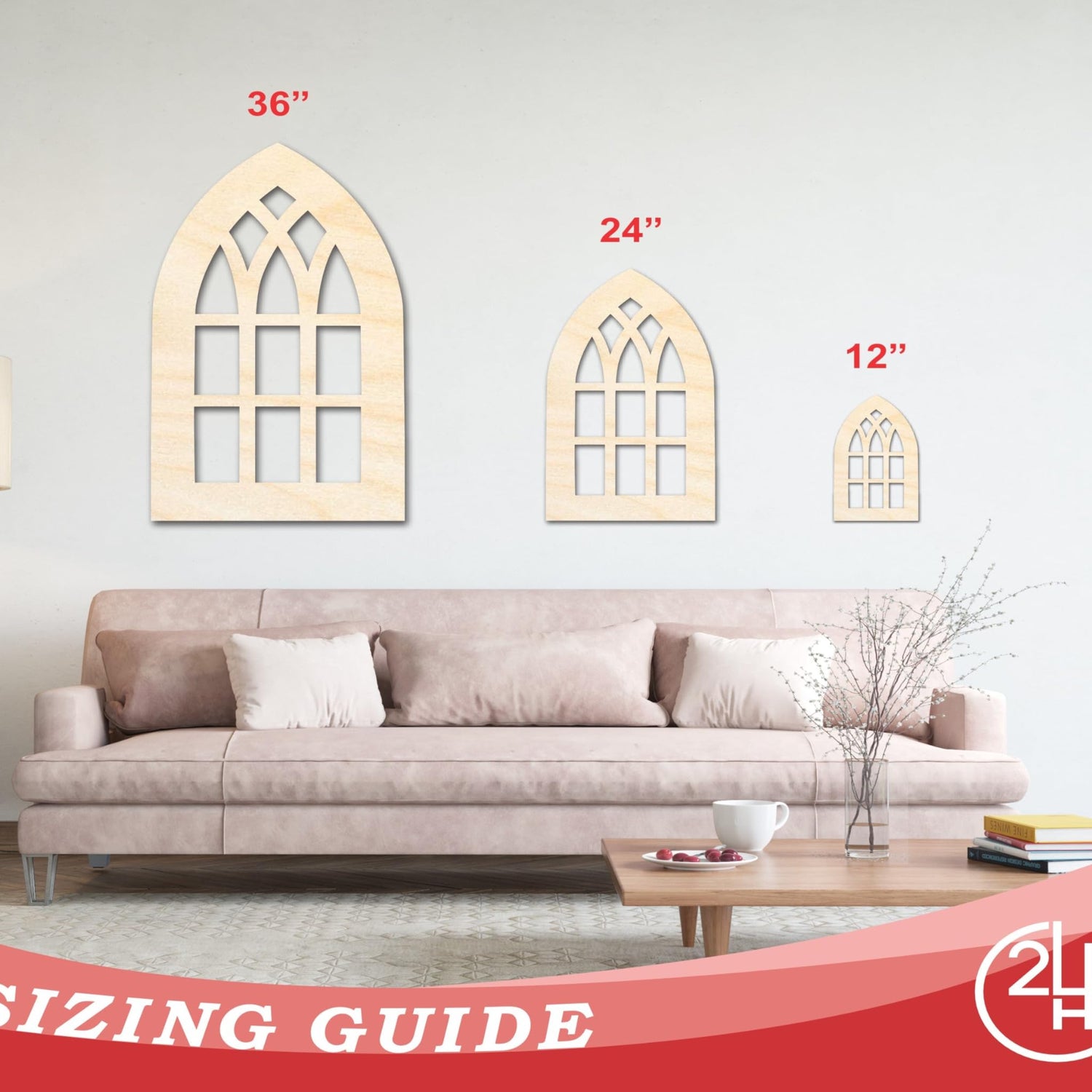 Unfinished Wood Gothic Window Shape | Craft Cutout | up to 24" DIY 6" / 1/4" 24 Hour Crafts