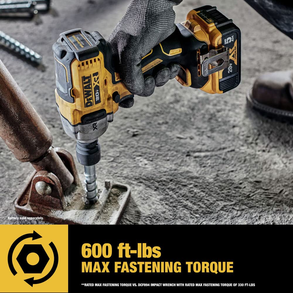 DEWALT 20V MAX XR Cordless Impact Wrench, 1/2", Includes Detent Pin Anvil and Belt Clip, Bare Tool Only (DCF892B) DEWALT