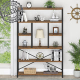 Rustic Industrial 6-Tier Metal and Wood Bookshelf by LVB LVB