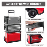 BIG RED Stackable Rolling Tool Box Portable Metal Toolbox Organizer,Separate Rolling Upright Trolley Tool Chest with Wheels and 2 Drawers for BIG RED