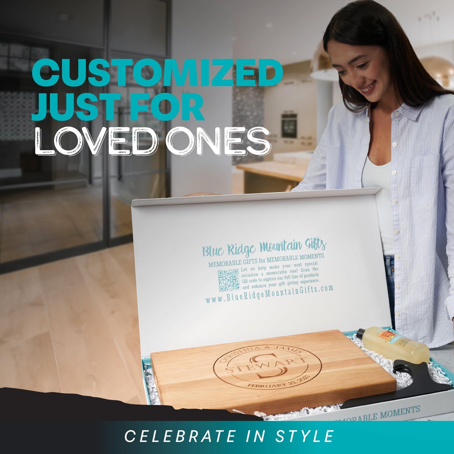 Blue Ridge Mountain Gifts Personalized Wood Cutting Board - Laser Engraved Custom Chopping Boards - Elegant Gift for Wedding, Anniversary, Blue Ridge Mountain Gifts