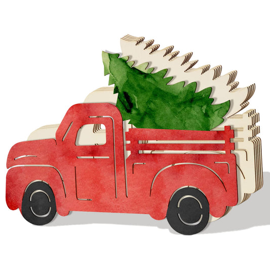6 Pieces 10 inch Christmas Truck Unfinished Wood Slices Unpainted Cutout Wood Board Craft Blank Holiday Thin Blank Wood Sign for Christmas Party
