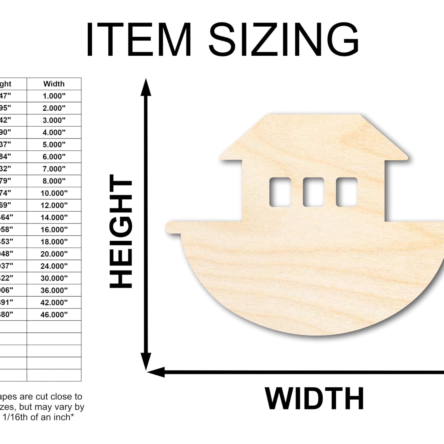 Unfinished Wood Noah's Ark with Windows Shape - Craft - up to 36" 10" / 1/8" 24 Hour Crafts
